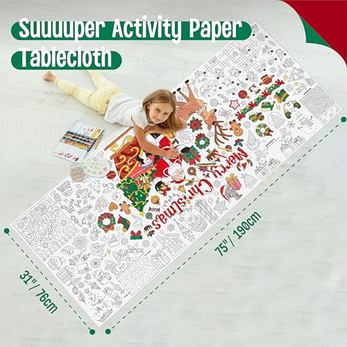 Image of Christmas Coloring Poster, Large Coloring Activity Paper 75 inch x 31 inch Jumbo Size Versatile Paper DIY Painting Drawing Banner /Tablecloth for School, Winter Theme Parties, Wall Decor