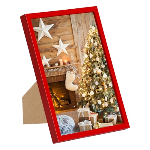 Image of upsimples 5x7 Picture Frame Glass, Thin Border, Red Photo Frames, 3 Pack
