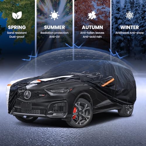 Image of Multi-Layer Car Cover Custom Fit for Acura MDX(2007-2026), 100% Waterproof All Weather for Automobiles, Gift with Towel, Heavy Duty Car Covers for Rain Sun UV Protection with Door Zipper