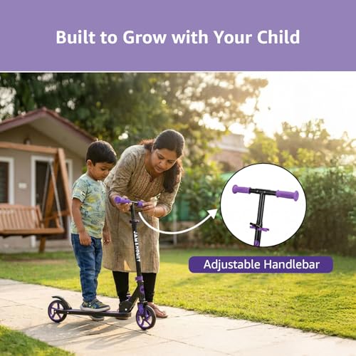 Image of Amazon Brand - Jam & Honey Kids Kick Folding Scooter for Kids (2+ Years) | 3- Step Height Adjustable Handle, Smooth Bearing Wheels & PVC Tyres | BIS Certified | Purple