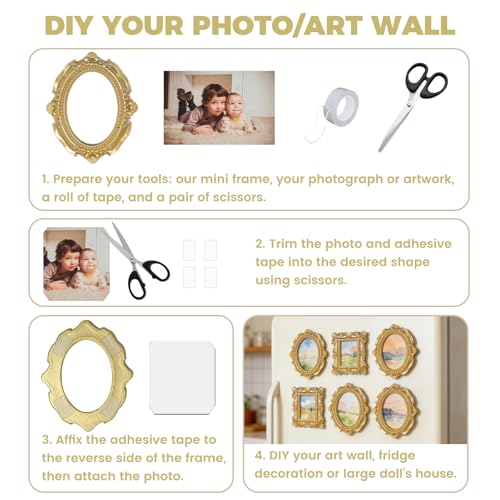 Image of 6 Pcs Mini Vintage Gold Frames, Small Picture Frames Antique Resin Photo Frame for DIY Craft Galley Wall Hanging Jewelry Display Shooting Photo Props Christmas Decor (Without Backings)