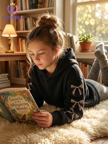 Image of WELAKEN Cotton Hoodie Sweatshirt for Girls Kids & Teens Long Sleeve Pullover with Kangaroo Pocket