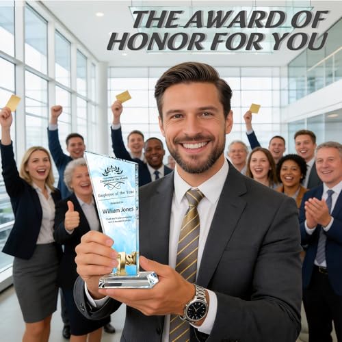 Image of Custom Crystal Trophy Award Personalized Plaque Award with Text Logo Photo Awards Trophies for Employee Recognition Team Graduation Personalized Office Gifts for Boss Coworker Teacher