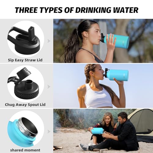 Image of 64oz Insulated Water Bottle (Cold for 48 Hrs),BPA Free&Leak Proof,Half Gallon Stainless Steel Water Flask,Water Jug with Straw Spout Lids for Gym,Hiking,Camping,Sky Blue
