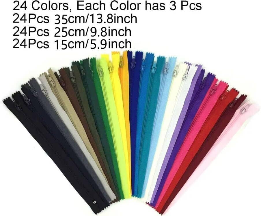 Image of Zippers, DOITEM 72 Pcs Zippers for Sewing 6 Inch 10 Inch 14 Inch Multicolor Nylon Coil Zipper for Sewing and Crafts 24 Colors
