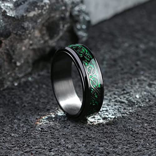 Image of King Will 316L Stainless Steel Spinner Ring for Men Women- 8mm Width Fidget Ring with Dragon /Celtic Knot Pattern, Stress Anxiety Relief Comfort Fit Wedding Band