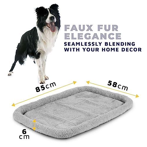 DogCrates+ Large Washable Dog Bed - Soft Comfortable Cushion Mat with Anti-Slip Bottom, Collapsible and Durable, Grey - Image 2