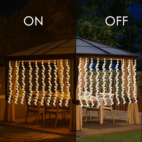 Image of Gesto White Artificial Flower Curtain LED String Lights - 200 LED Warm White Fairy Lights with 8 Modes | AC Plug Mesh Curtain Lights for Balcony,Bedroom,Home,Diwali Decoration Hanging Lights (10x3 Ft)