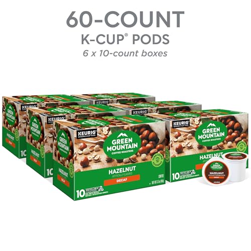 Image of Green Mountain Coffee Roasters Hazelnut Decaf Coffee, Keurig Single-Serve K-Cup pods, Light Roast, 60 Count (6 Packs of 10)