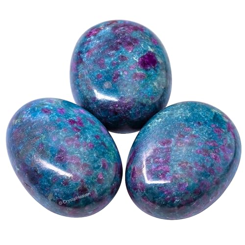 Image of Certified Ruby Kyanite Crystal Palm Pebbles Stones for Anxiety Stress Relief Massage - AAA Grade Original Healing Gemstone Agate Palm Stone for Yoga Meditation Spiritual Reiki Feng Shui