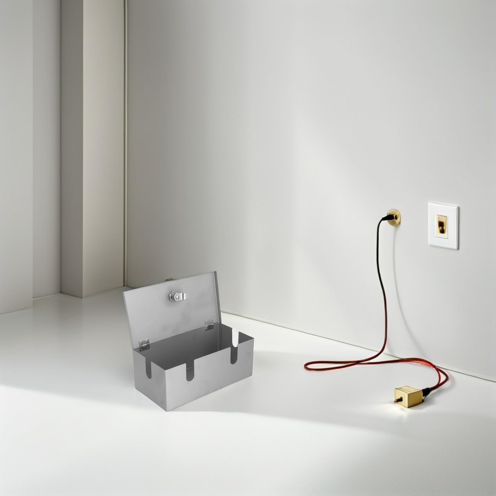 HOMSFOU Caja Protectora de Enchufe Eléctrico Exterior de Acero Inoxidable Grande Resistente al Agua Tapa de Bloqueo Segura para Tomacorrientes en Exteriores y Uso en Oficinas