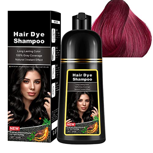 WFWJ Champú de tinte para el cabello natural rojo vino, champú mágico para el cabello, 15 minutos, larga vida útil, 500 ml, color de cabello 3 en 1