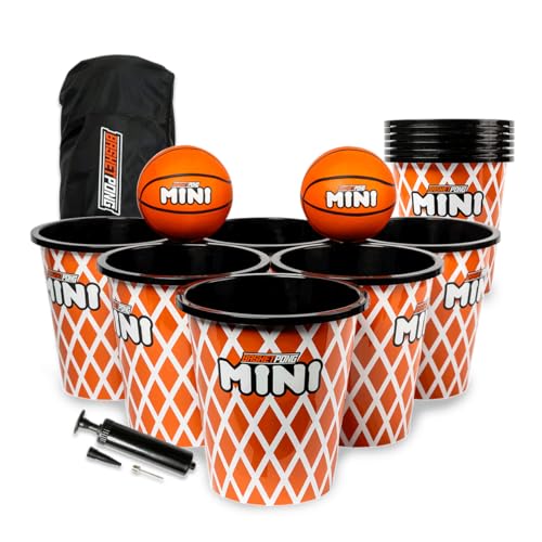 BasketPong Mini Yard Pong and Basketball Game with 12 Buckets 2 Balls Carrying Bag and Air Pump Outdoor Game for Lawn Backyard Beach and Travel
