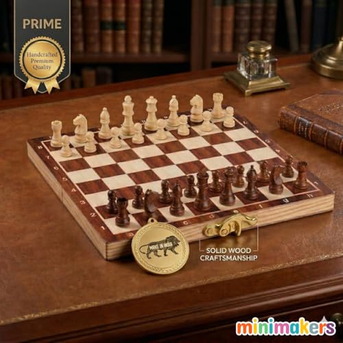 Image of 12 inches Wooden Chess Board Set Magnetic, Handcrafted Foldable Chess with Storage, Portable Travel Chess Game, Classic Strategy Gift for Teens & Adults