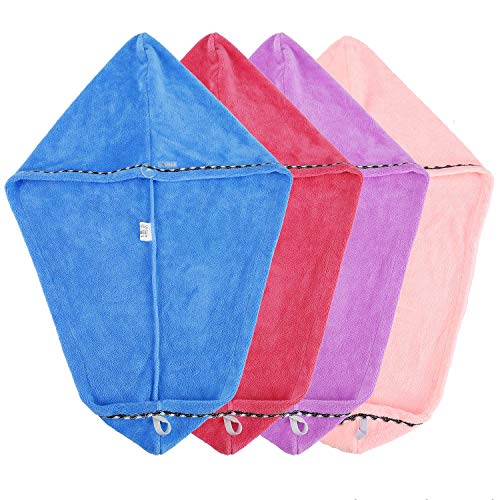 4 Pack Hair Drying Towels Head Wrap for Women, Fast Dry Super Absorbent Microfiber Bath Shower Cap Turban with Buttons