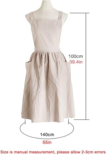 Miniatura 2 de SF-ZXTINP Delantal de cocina de algodón y lino para mujer con bolsillos, lindo para hornear, pintar, jardinería y limpieza