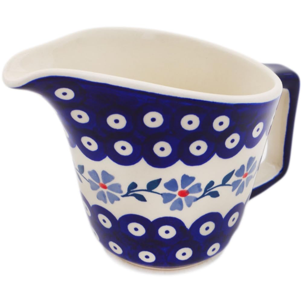 Authentic Polish Pottery Gravy Boat in Peacock Forget-Me-Not Design Handmade in Boles?awiec Poland + Certificate of Authenticity