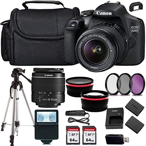 Canon EOS 2000D (Rebel T7) DSLR Camera w EF-S 18-55mm F/3.5-5.6 Zoom Lens+case+128Memory Cards (24PC)