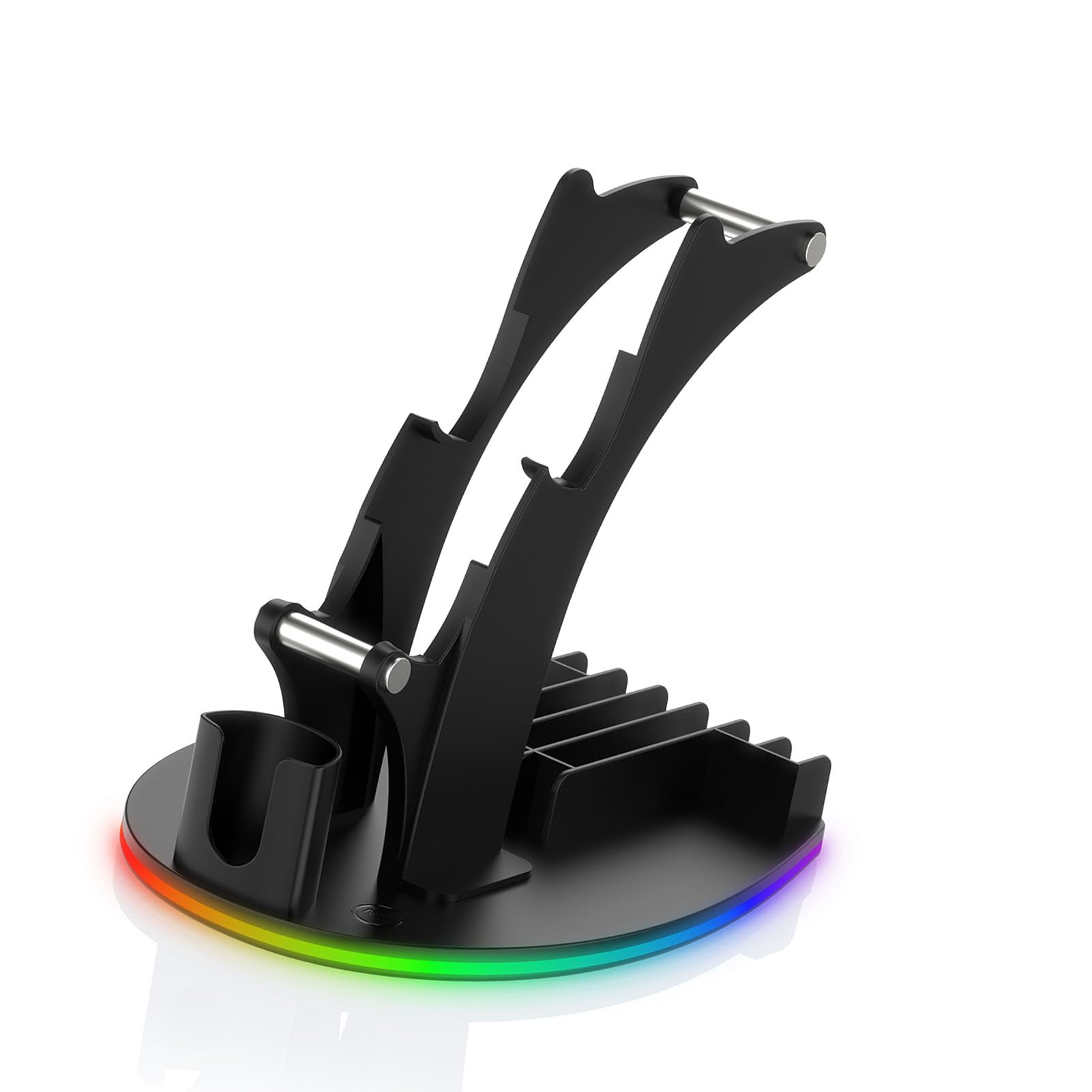 Cryfokt Game Controller Headphone Stand with RGB Light for 2 (BLACK) | Stabilità migliorata, 1 supporto per cuffie, gestione dei cavi, 3 modalità di illuminazione
