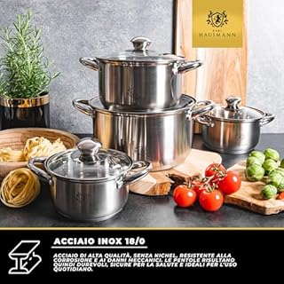 KARL HAUSMANN Set di Pentole Induzione - 4 Pezzi - Batteria di Pentole Acciaio Inox - Scala Interna - Pentola per Induzione, Gas, Elettrica e in Vetroceramica - Riscaldamento e Cottura Uniforme