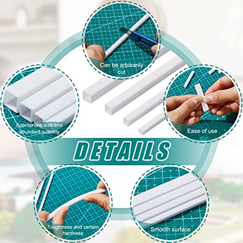Image of Outus 80 Pcs ABS Square Plastic Tube 4 Sizes 3 /4 /5 /6mm White Bars Rod Hollow Tubing Connector Plastic Rod for DIY Crafts Sand Table Architectural Model Making