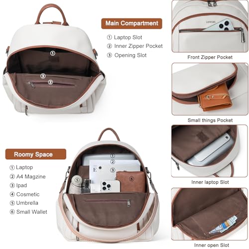 Image of Leresas 35L Backpack Purse for Women Men Vegan Leather Backpack College Teacher Computer Business Work Bag Fashion Travel Backpack Beige