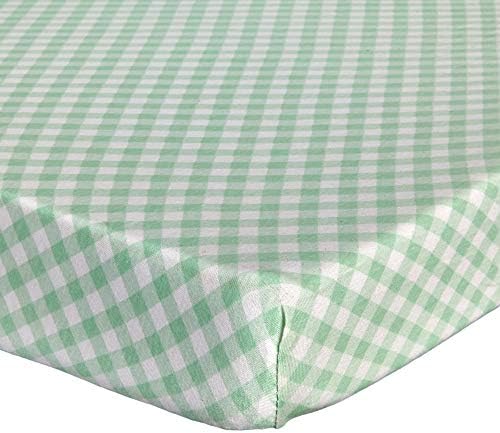 Fitted Crib Sheets for Portable Crib – Super Soft, 100% Jersey Cotton – 24” x 38” – for Boys and Girls, Fits Mini Mattresses - Covered Elastic Hem – Green Checkered – by Abstract