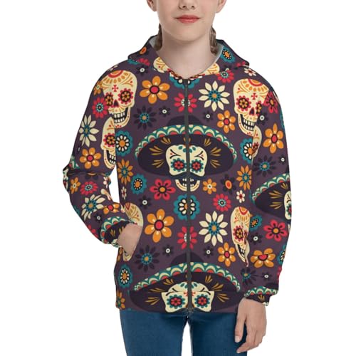 Skulls and Flowers Kid Hoodies Boys Zip Up Sweatshirts Girls Pullover with Pocket3