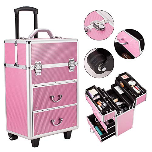 Amazon.com: Simply-Me 3 en 1 Estuche de maquillaje profesional para  cosméticos, organizador de almacenamiento de maquillaje, 4 niveles de  aluminio, caja de cosméticos con 6 bandejas extensibles, color rosa :  Belleza y Cuidado Personal