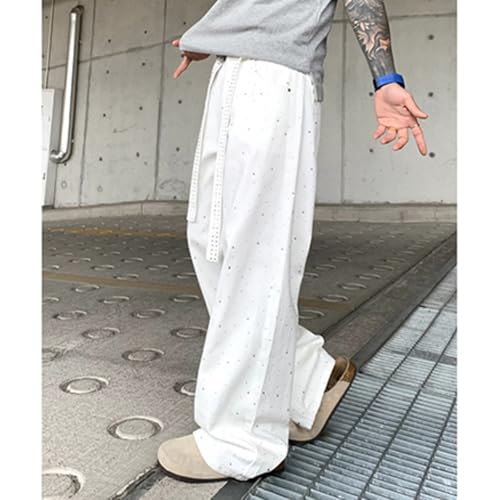 Men Rhinestone Jeans Wide Leg Sparkly Hip Hop Denim Pants4