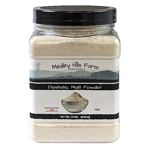 Diastatic Malt Powder by Medley hills farm 1.5 Lbs. in Reusable Container - Great Diastatic malt powder for baking Bread, Pizza Crust, Pretzels, Desserts and Milkshakes. Made in the USA - Vegan Cover