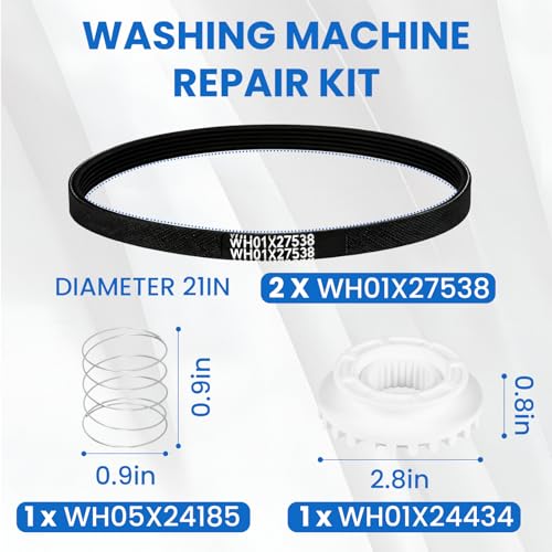 Image of Washing Mechine Repair Kit(WH05X24185 Washing Machine Clutch + WH01X24434 Washer Spring + 2 X WH01X27538 Washer Drive Belt), for GE /Hotpoint Washer Parts Replacs 4588013 AP6328256 PS /EAP11729473