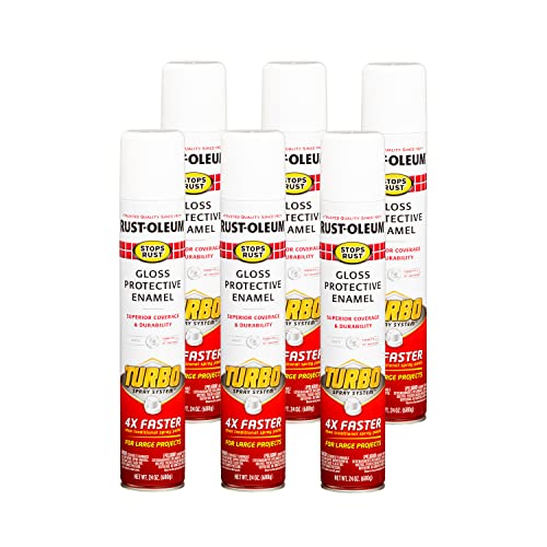 Rust-Oleum 334133-6PK Stops Rust Turbo Spray System Spray Paint, 24 oz, Gloss White, 6 Pack