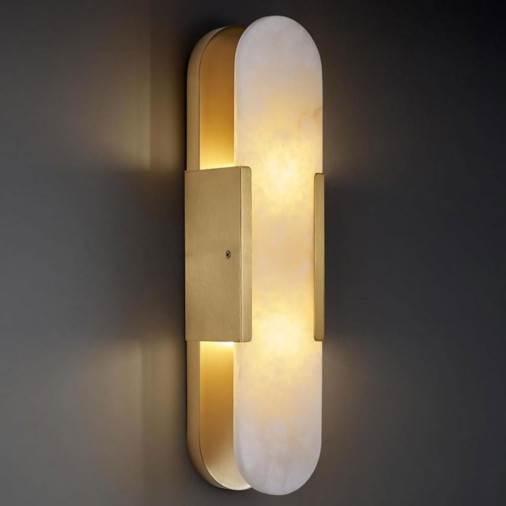 SSBHDM Modern Style Marble Wall Lamp, 13.7 Inch Oval Alabaster Wall Light, G9 Light Source Hardwired Wall Sconce, Bedroom Living Room Balcony Wall Mounted Lighting Fixtures