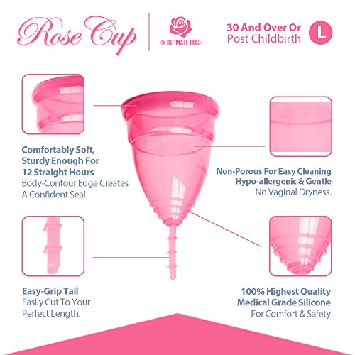 Intimate Rose Menstrual Cup is Perfect for Beginners - 12 Hour Period Protection with FDA Approved Silicone - More Comfortable Than Others - Eco-Friendly Alternative to Pads & Tampons