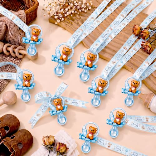 Image of Coume 60 Pcs Baby Shower Party Pacifiers Necklace Bear Bottle Acrylic Pacifiers Charm Pacifier Chain for Guests Gender Reveal Party Favors Prize Table Scatter (White,Blue,Cute)