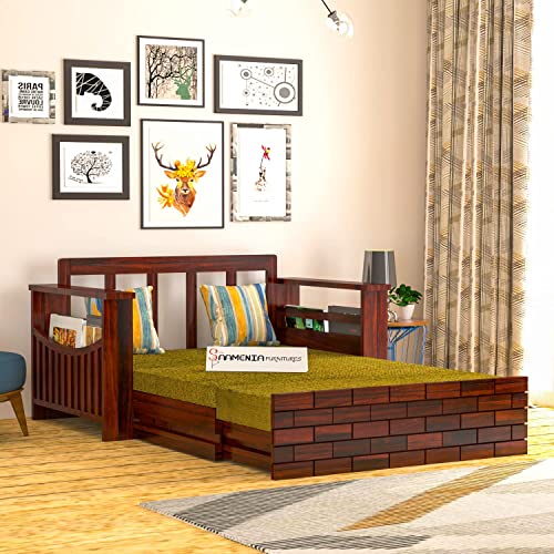 Image of Mamta Furniture Solid Wood Foster 2 Seater Sofa Cum Bed for Living Room | Two Seater Queen Size Sofa Bed for Home | Sofa Com Bed | Sheesham Wood Mahogany Finish