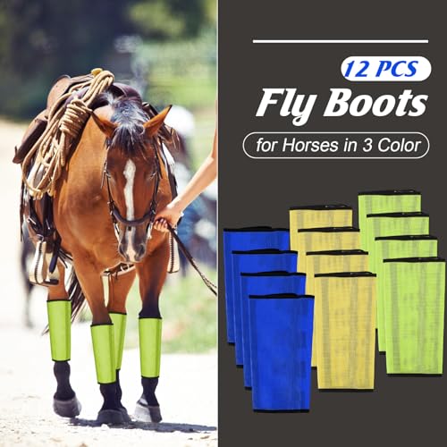 Image of Set of 12 Mesh Fly Boots for Horse Breathable Mesh Horse Boots Protective Horse Leg Loose Wraps Horse Leggings for Preventing Flies and Mosquitoes Bites
