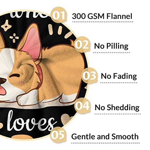 Personalized Corgi Blanket Gifts with Name - 60"x80" Cute Throw for Adults, Kids - Black Soft Fuzzy Blankets for Bed, Couch & Living Room