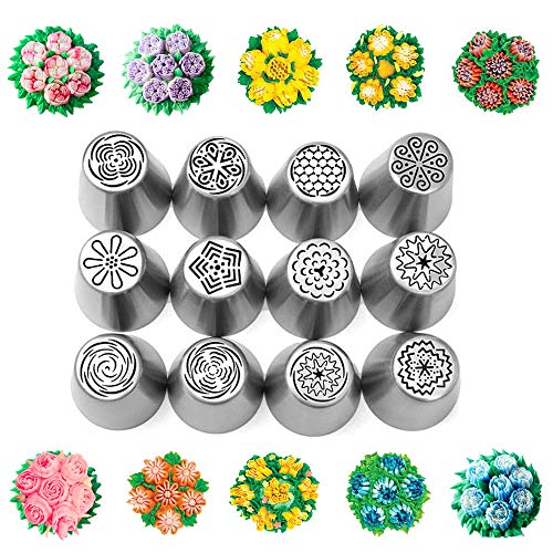 image for Feleph Russian Piping Tips Cake Decorating Supplies 13 Pcs Large Flowe
