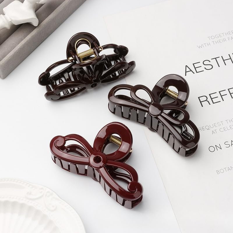 carl vinson® Spring Loaded Small Hair Clip Multi Layered Bow Design Horizontal Clutcher | Brown 2 1