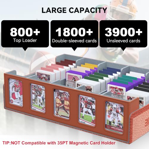 Image of Kabinka Football Card Storage Box with Window Display, 5-Row Sport Card Storage Box, 3900+ Card Deck Box for Football Sports Card TCG, 5 Top Loaders, 5 Stoppers, 48 Dividers, 1 Dice Tray(Football 1)