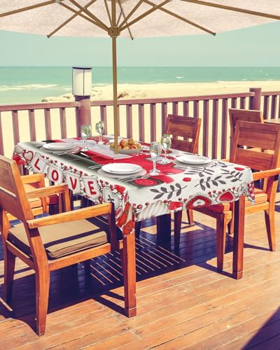 Valentine's Red Car Outdoor Tablecloths with Umbrella Hole and Zipper, Waterproof/Stain Resistant Rectangle Table Cloth 60x84 Patio Table Cover for Picnic/Party Truck Love Spring Rose Floral