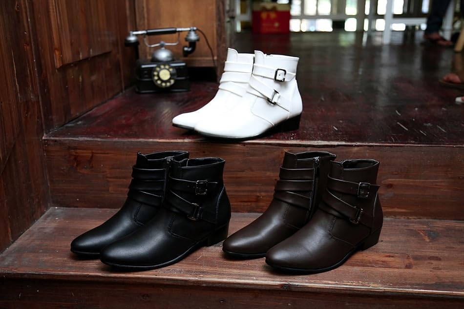 Men's Chelsea Boots Leather Shoes Casual Dress Ankle Boot With Buckle Side Zipper3