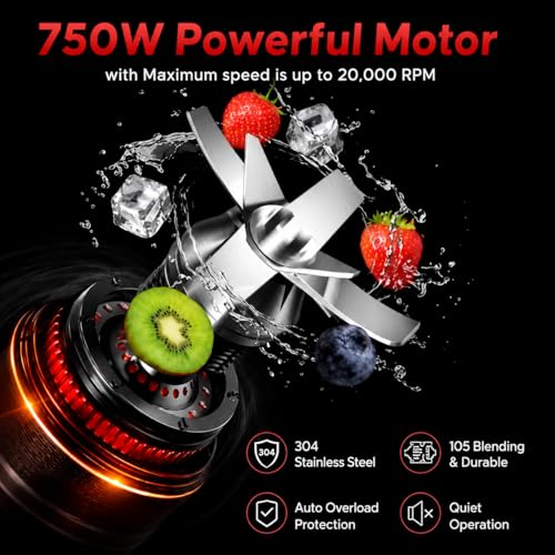 Image of HAVOK Valuemix 750W Juicer Mixer Grinder | Powerful Motor with 20,000 RPM | Includes 4 Stainless Steel Jars | Auto Overload Protection | Sleek Black & Red Design