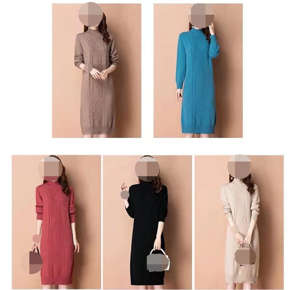 Pulls Tricot Femme,Robe Pull À Col Roulé pour Femme Chunky Diamond Cable Tricoté Pull Bleu Pull Printemps Slim Fit Pull Tops Cadeau pour Petite Amie Fête des Mères,L