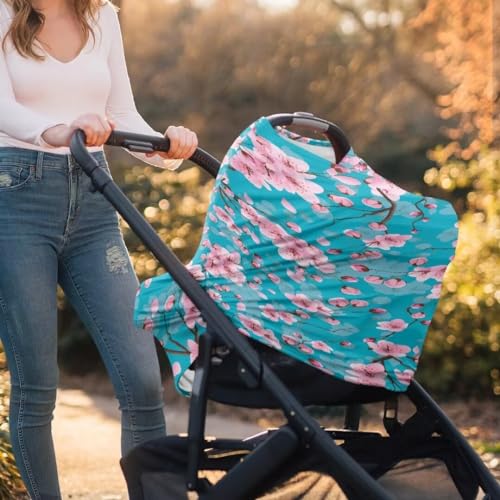 Image of Coldinair Peach Blossom Car Seat Cover for Babies Girls,Nursing Cover,Soft Stretchy Infant Carseat Canopy,Shopping Cart /High Chair /Stroller Covers