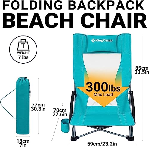 Kingcamp Folding Beach Chair For Adults High Back Lightweight Portable Backpack Chair With Cup Holder Pocket Headrest Carry Bag For Outdoor Camping Sand Concert Lawn Festival Sports, Cyan #TOP1