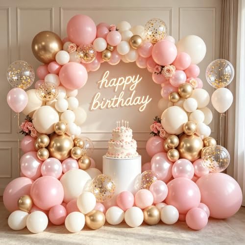 Image of Blocesa Pearl Pink and Gold Balloons Arch Kit Double Stuffed,Party Decor.