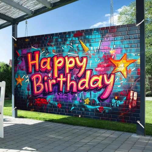 Image of HOMETITUTE Graffiti Happy Birthday Banner 71x43 Inch